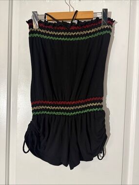 Ingear Black Strapless Romper with Red, Green and Yellow Trim